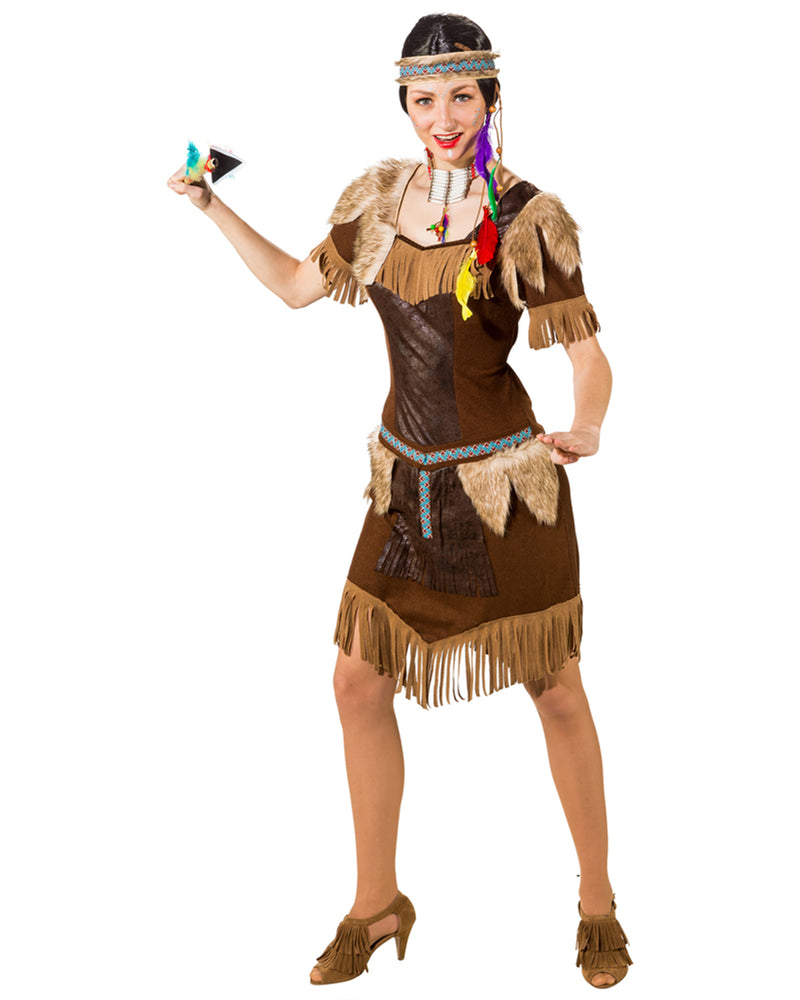 Indianerin "Tallulah" Kostüm für Damen mit Fellbesatz | Braun