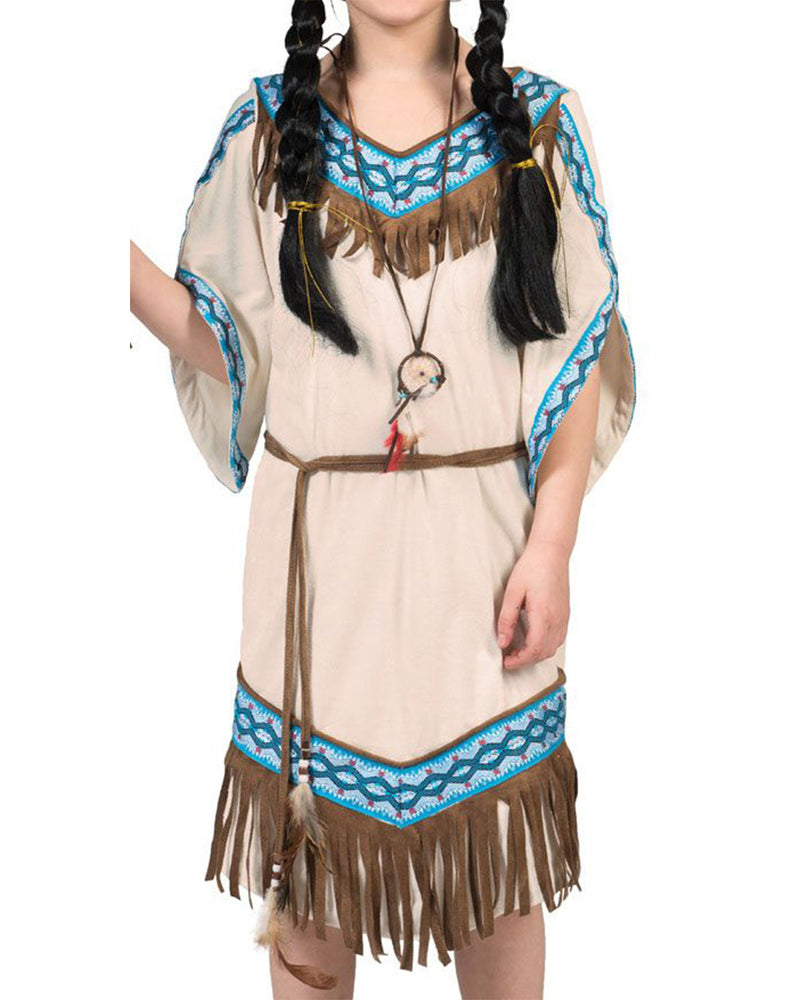 Indianerin "Thundering Teepee" Kostüm für Kinder | Beige Blau