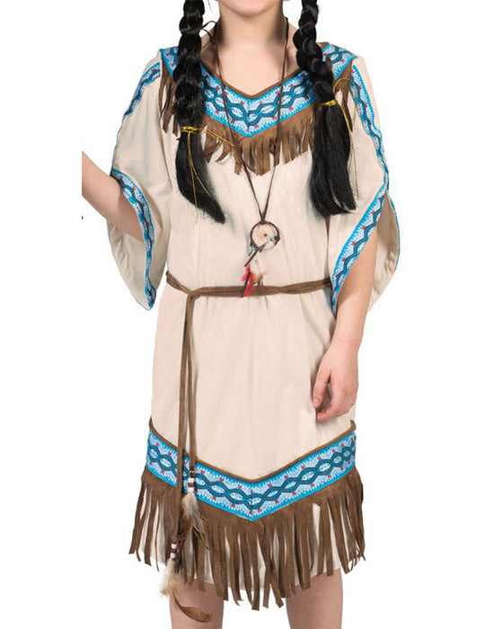 Indianerin "Thundering Teepee" Kostüm für Kinder | Beige Blau