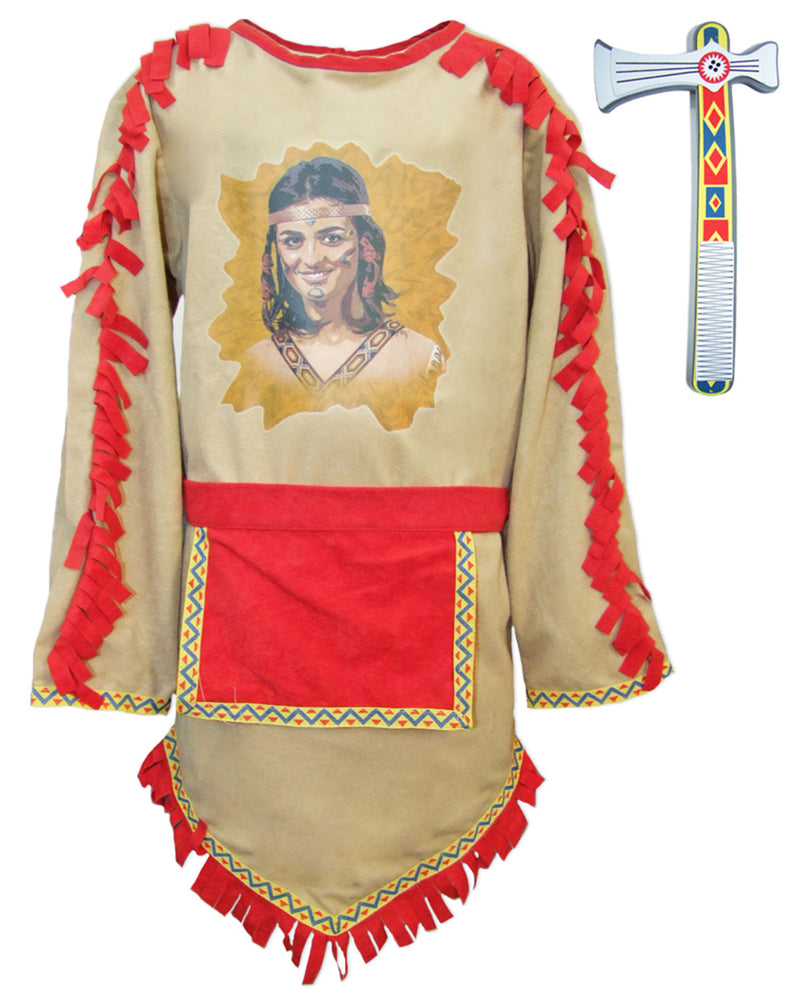 Aponi Mädchen Kostüm mit Fransen Kleid und Tomahawk