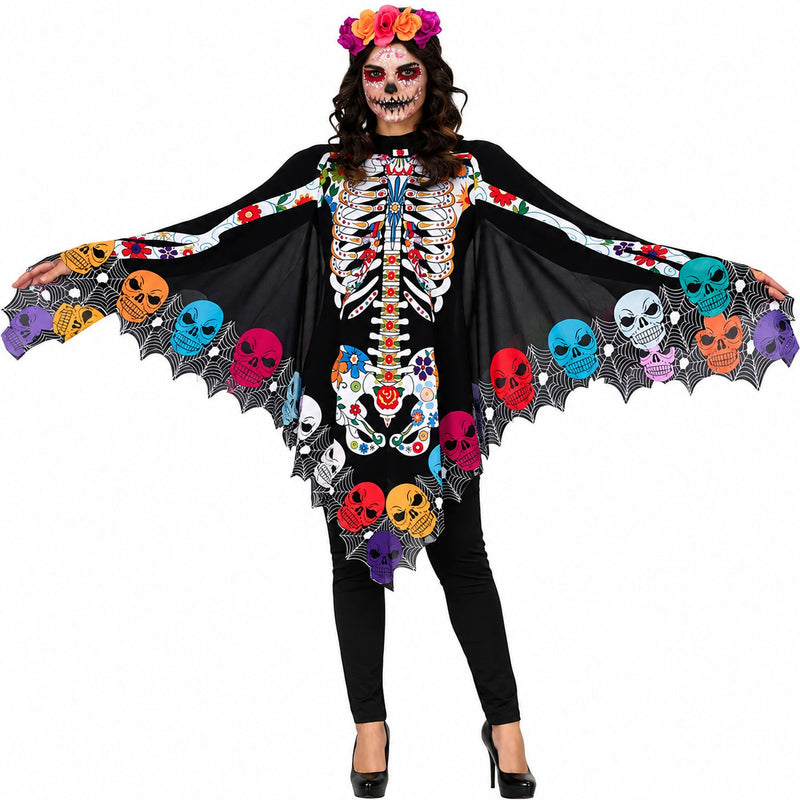 Halloween Damen Kostüm Poncho "Skelett Catrina"