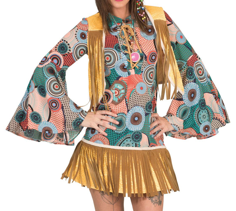 Retro Hippie Kostüm Breanna mit Fransen für Damen
