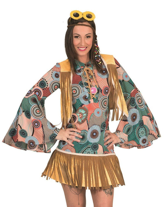 Retro Hippie Kostüm Breanna mit Fransen für Damen