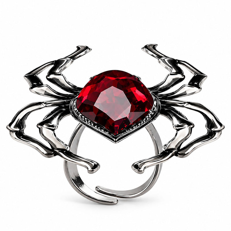 Halloween Ring "Rubin Spinne" | Rot Silber