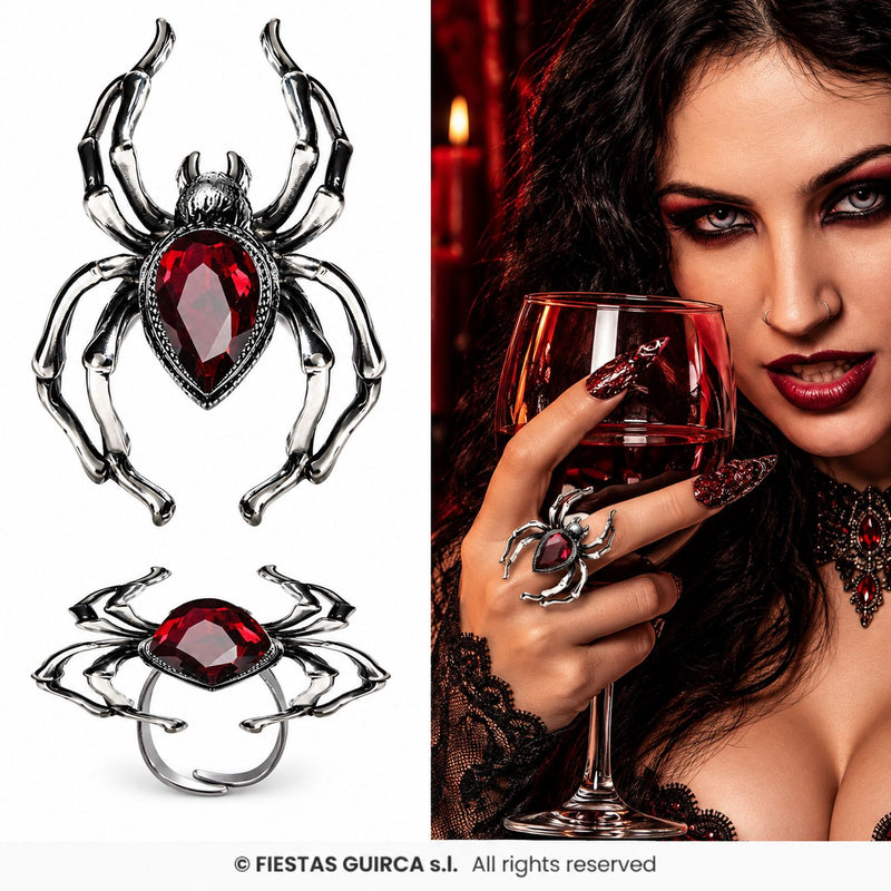 Halloween Ring "Rubin Spinne" | Rot Silber