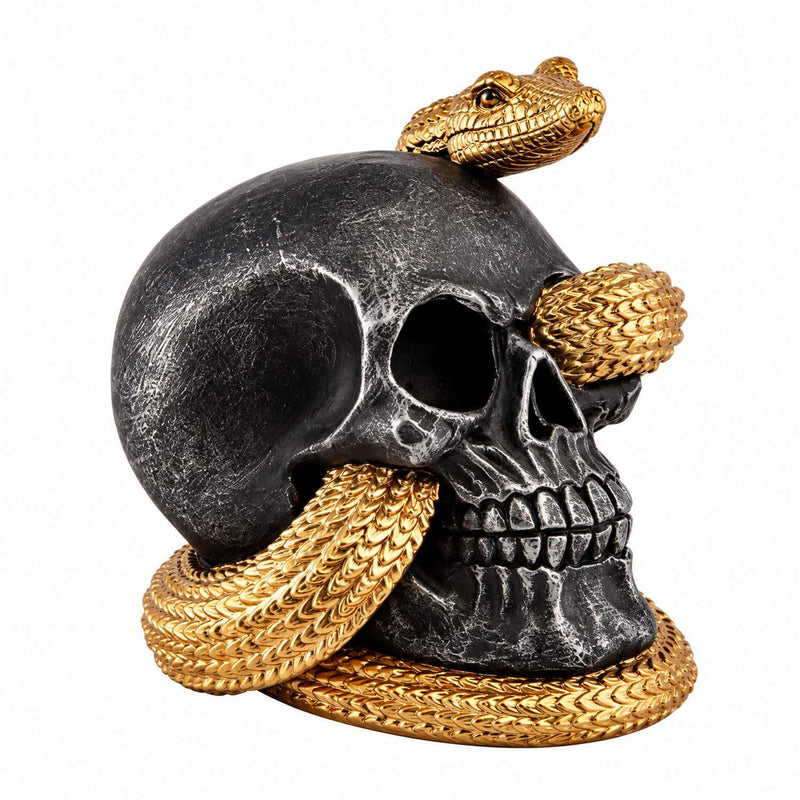 Totenkopf mit Schlange 14 cm | Schwarz Gold - Halloween Dekoration