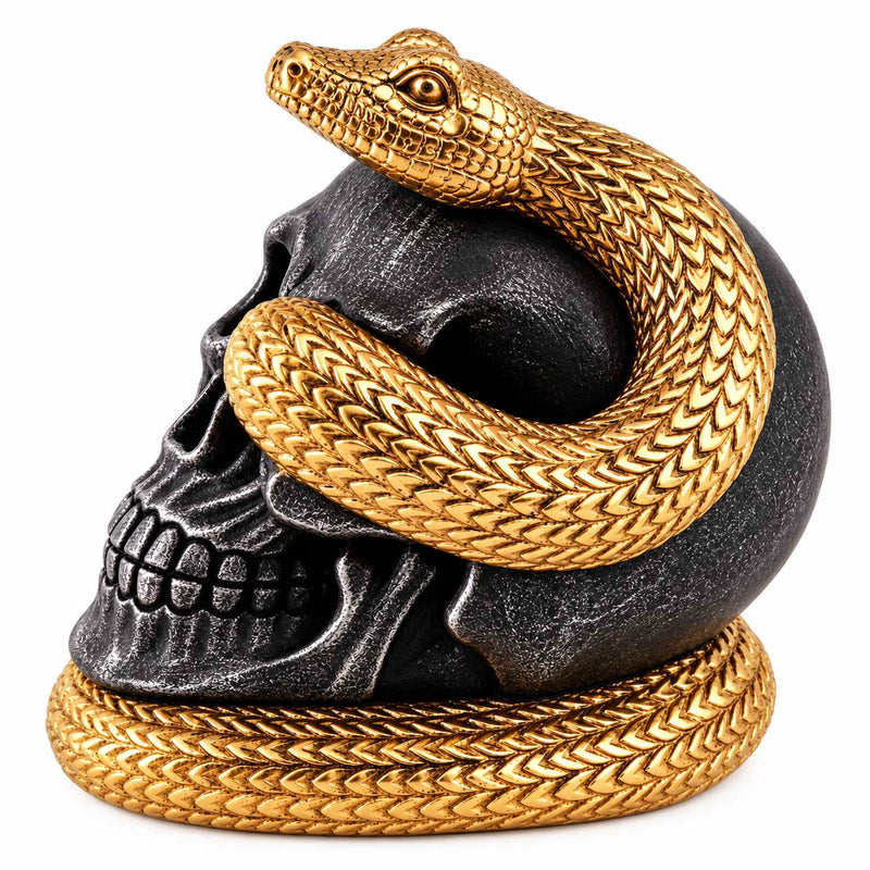 Totenkopf mit Schlange 14 cm | Schwarz Gold - Halloween Dekoration