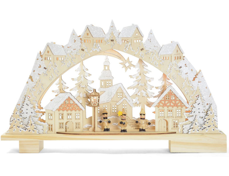 Riffelmacher LED Schwibbogen "Kurrendesänger im Dorf" 45 x 27 cm - 76242 | Natur Weiß
