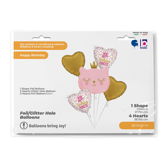 SET Shape Folienballon "Katze Prinzessin" | 1 Shape, 4 Herzen