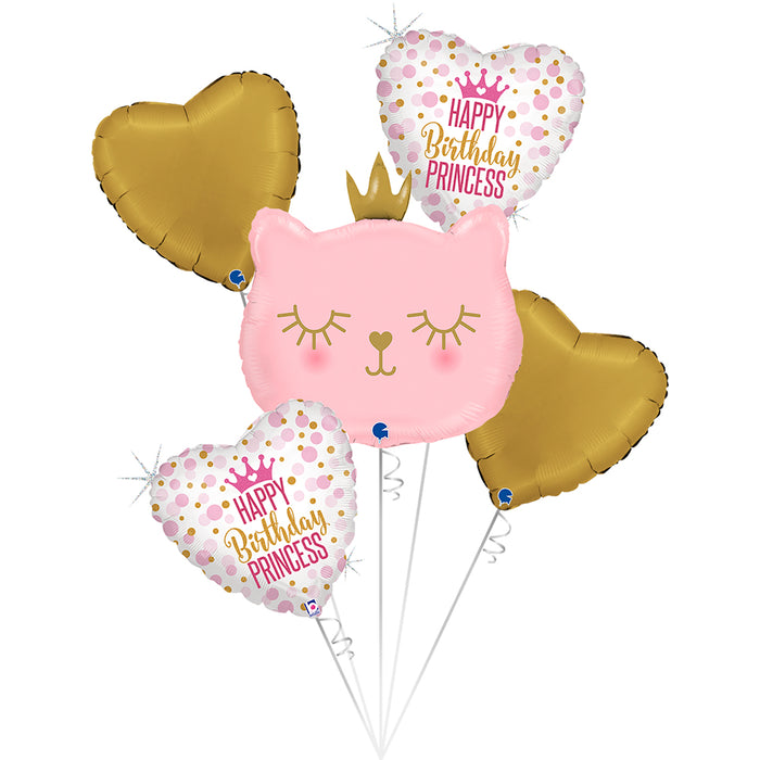 SET Shape Folienballon "Katze Prinzessin" | 1 Shape, 4 Herzen