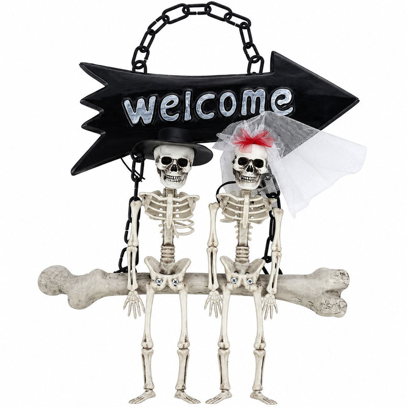 Halloween Schild "Skelett Brautpaar Welcome" | 30x25 cm