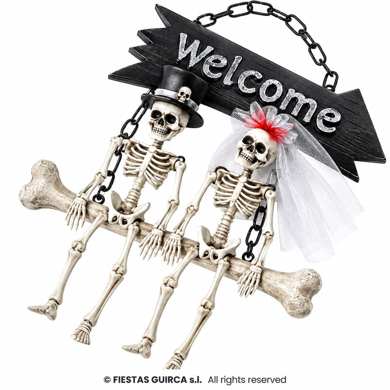 Halloween Schild "Skelett Brautpaar Welcome" | 30x25 cm