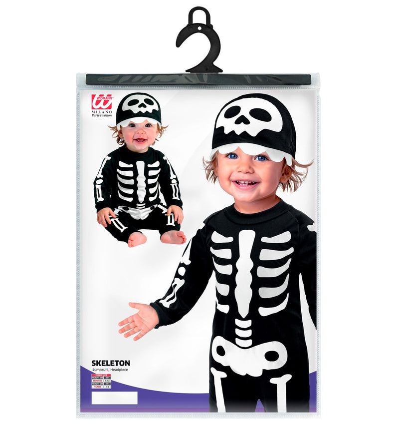 "Kleines Skelett" Kostüm für Babys | Overall und Mütze | Schwarz Weiß