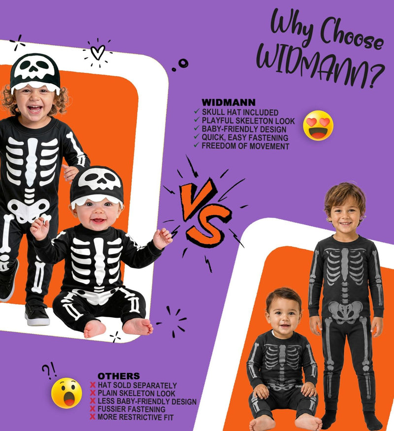 "Kleines Skelett" Kostüm für Babys | Overall und Mütze | Schwarz Weiß