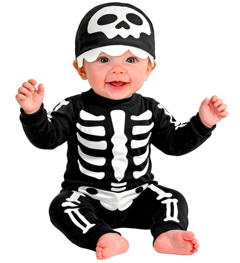"Kleines Skelett" Kostüm für Babys | Overall und Mütze | Schwarz Weiß