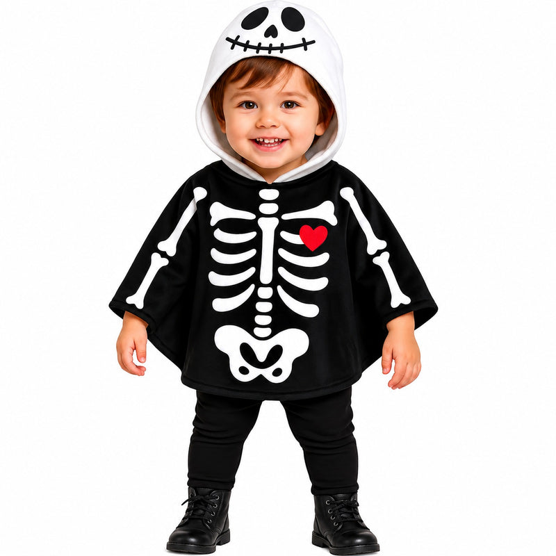 Babykostüm "Skelett Poncho" für Kinder | Schwarz Weiß