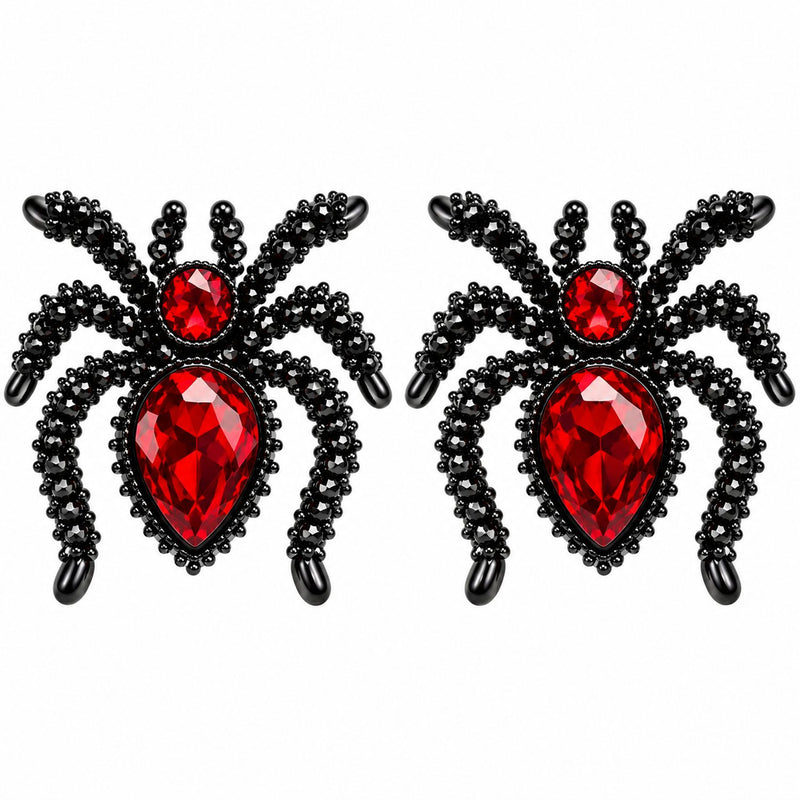 „Rubin Spinnen“ Ohrringe 2,5 cm | Schwarz Rot - Halloween Schmuck
