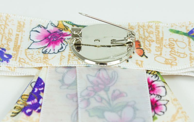 Brosche Barock Schleife mit Bienen Anstecker Blumen Beige