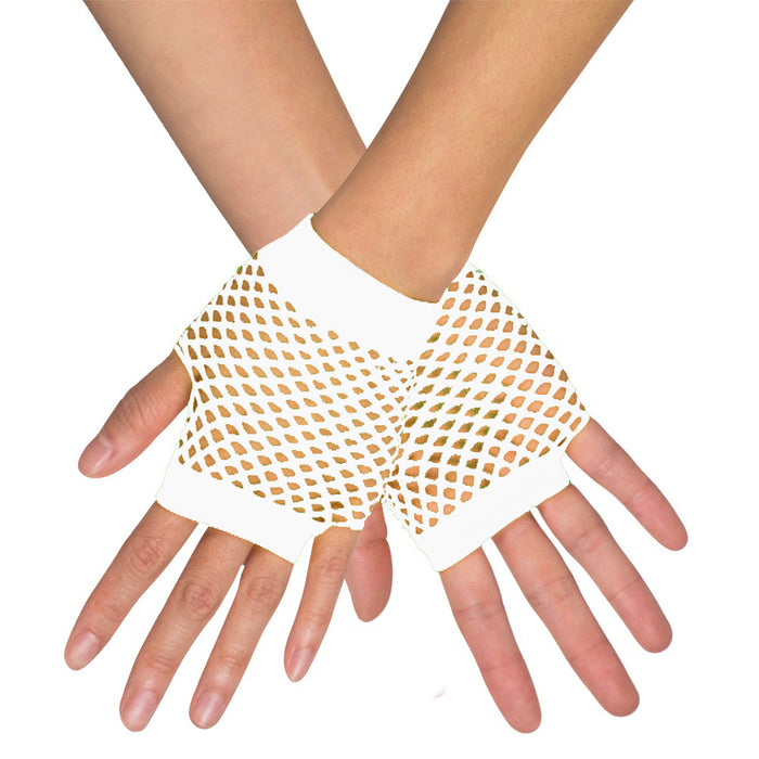 Kurze Fingerlose Netz Handschuhe "New York" | Weiß