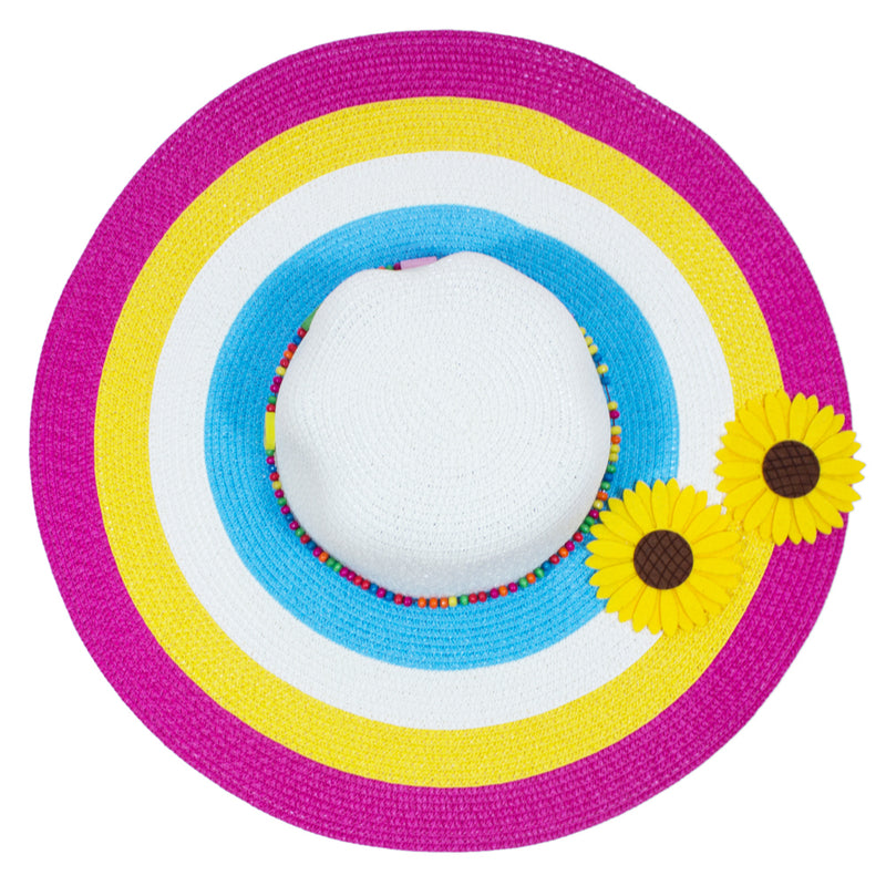 Damen Sommer Hut mit Sonnenblumen "Big Flower" | Weiß Pink