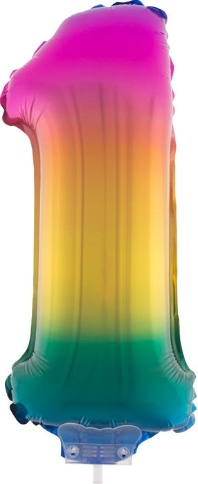 Zahlen Folienballon 41 cm mit Stab - Regenbogen Zahl 1