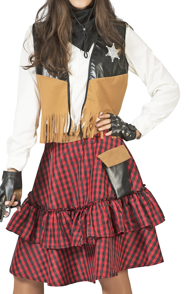 Cowgirl Kostüm "Austine" für Damen - Rot Schwarz | Cowboy Western Damenkostüm
