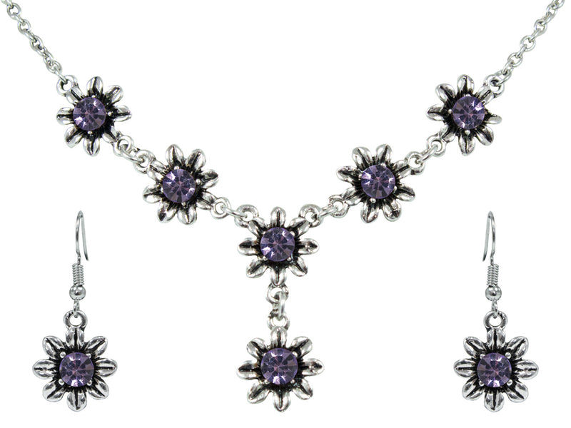 Blumen Collier mit Ohrhängern - Lila