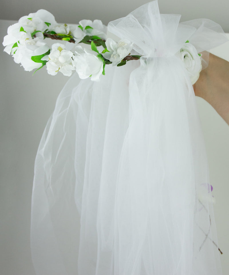 Brautschleier Haarkranz Talia mit Blumen und Blättern - Weiß / Mehrfarbig