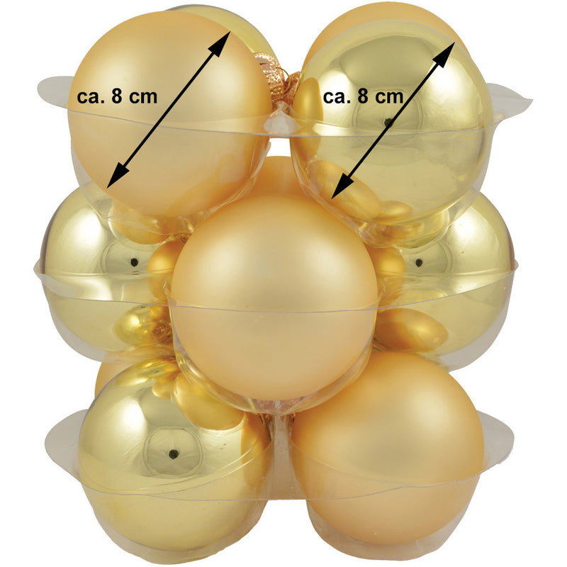Riffelmacher Glas Weihnachtskugeln im Koffer 26270 | 14 Stück | Ø 8 cm - Gold