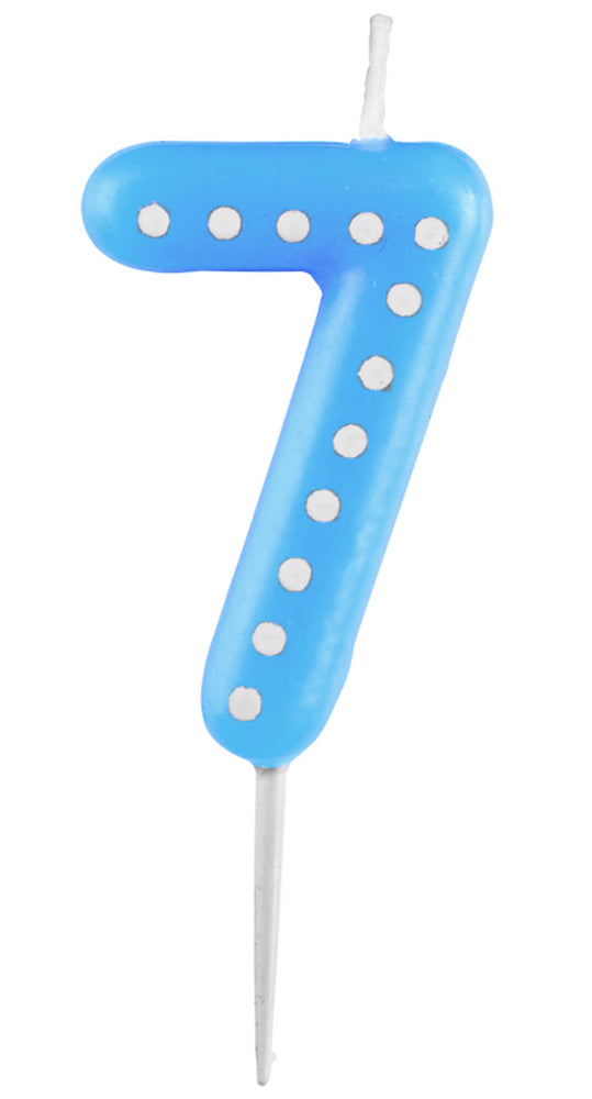 Zahlenkerze mit Punkten 6,5cm | Blau # 7
