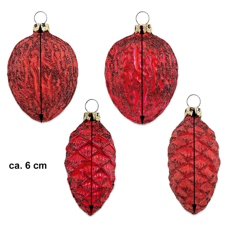 Thüringer Glasdesign Zapfen und Nüsse Set 004-01010-1232 | 4-tlg. | ca. 6cm - Rot
