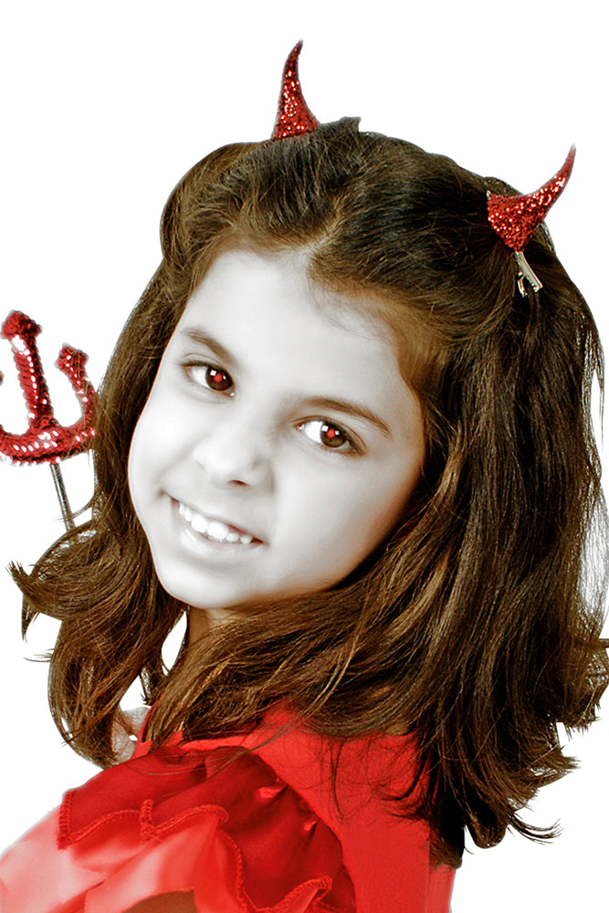 Glitzer Teufelshörner zum Kostüm - Haarclips | Rot