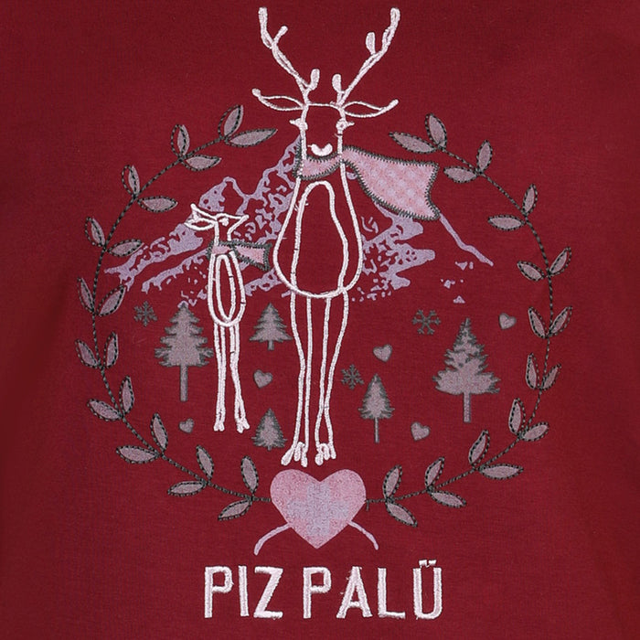 Piz Palü Damen Langarmshirt "Gerach" mit  Hirsch Stickerei  | 010025 - Dunkelrot