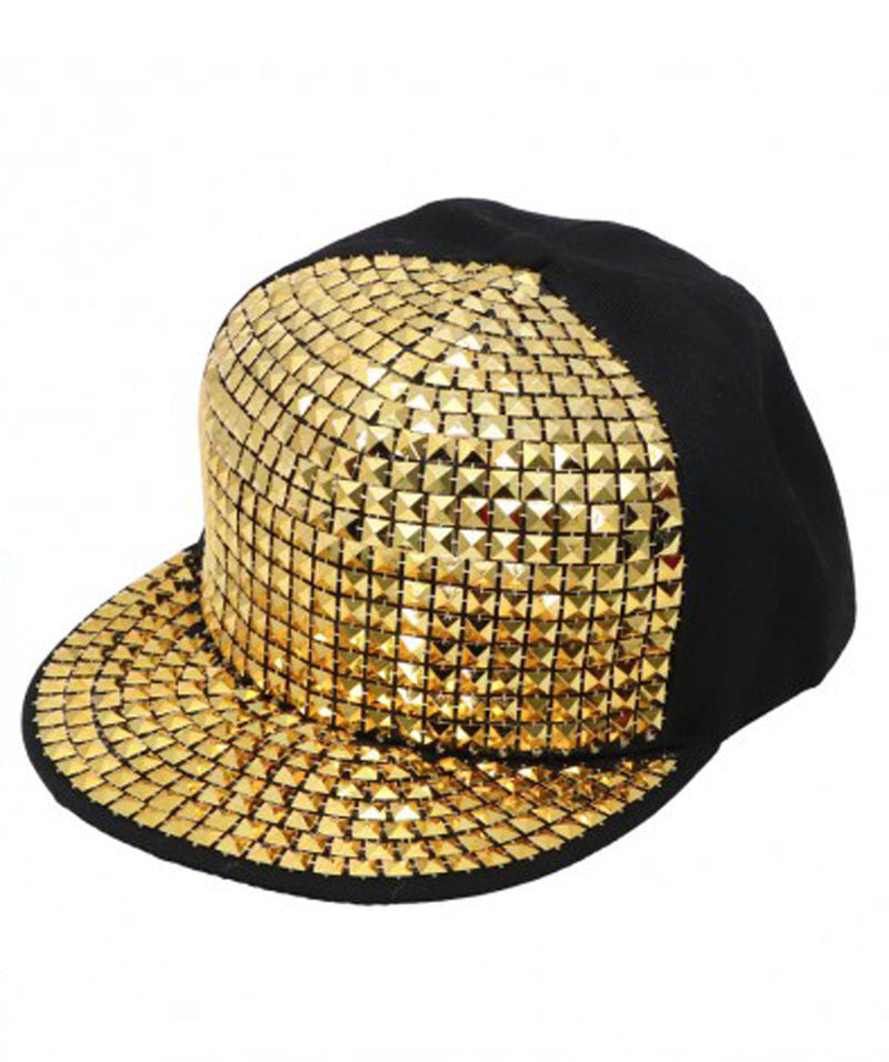 Gold Rock Star Cap mit goldenen Nieten für Erwachsene - Schwarz / Gold