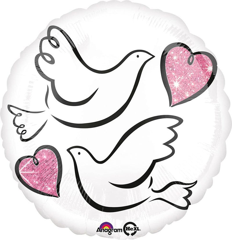 ABC18 Folienballon "Turteltauben" mit Herzen | Ø 45 cm Weiß/Rosa