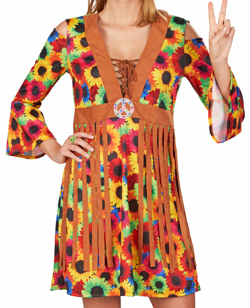 Hippie Damen Kostümkleid "Sunny" mit Fransen