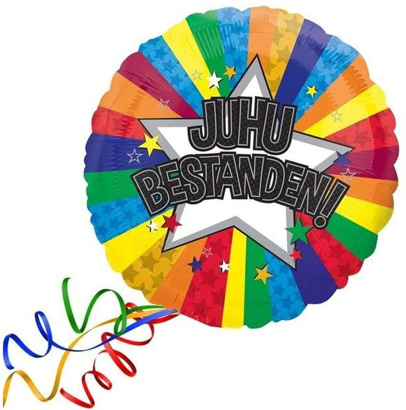 ABC18 Folienballon "Juhu Bestanden" Bunt | Ø 43 cm