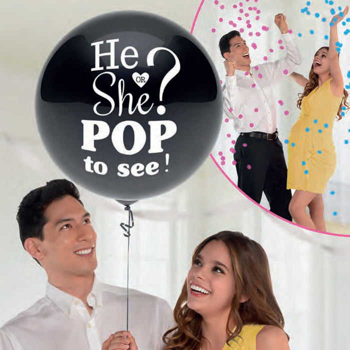 "The Big Reveal" Konfetti Luftballon | Schwarz Ø 61cm Dekoration für Gender Reveal