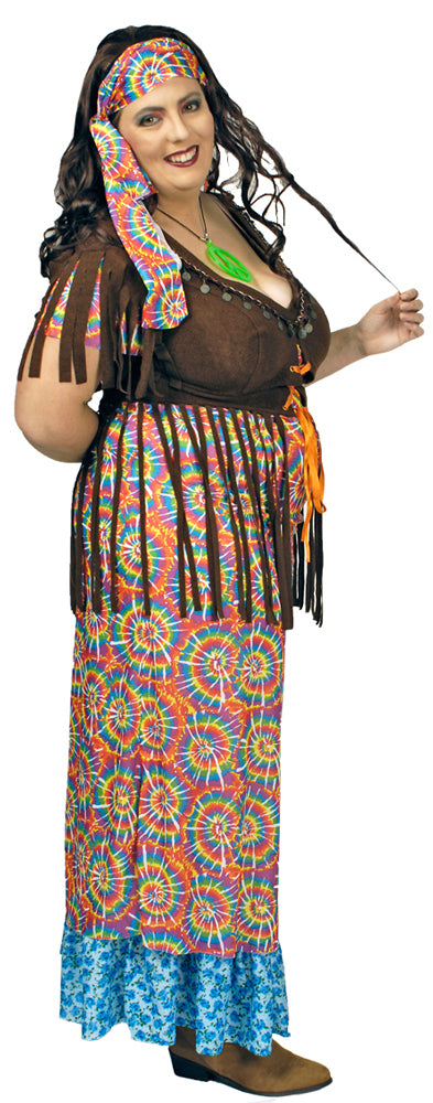 Hippie Retro Kostüm Rainbow Damen für große Größen