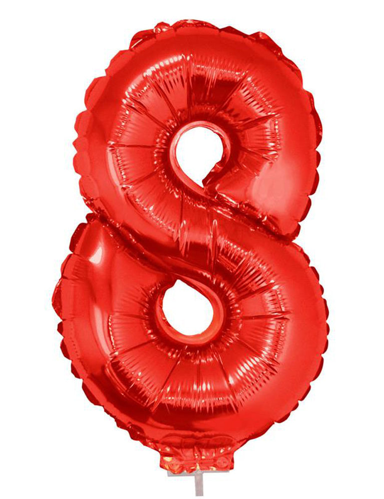 Zahlen Folienballon 41 cm mit Stab - Rot Zahl 8