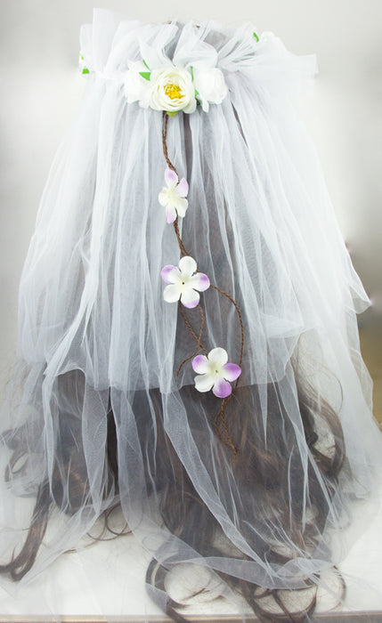 Brautschleier Haarkranz Talia mit Blumen und Blättern - Weiß / Mehrfarbig