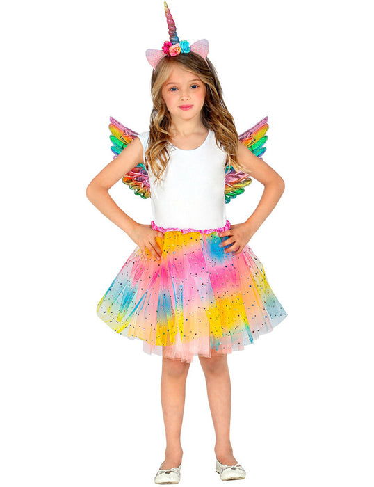 Einhorn Kostüm Set "Rainbow" für Mädchen - 3-tlg. mit Flügeln