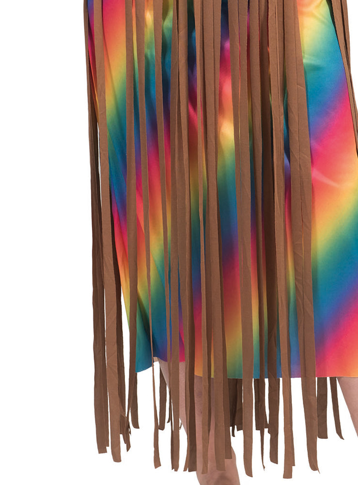 Rainbow Hippie Kostüm "Lucy" für Damen | Langes 70er Jahre Kleid mit Fransen