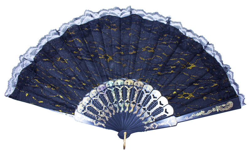 Glitzer Handfächer "Valeria" mit Spitze | Schwarz