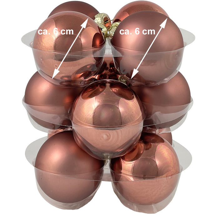 Riffelmacher Glas Weihnachtskugeln im Koffer 26258 | 24 Stück | Ø 6 cm - Karamellbraun