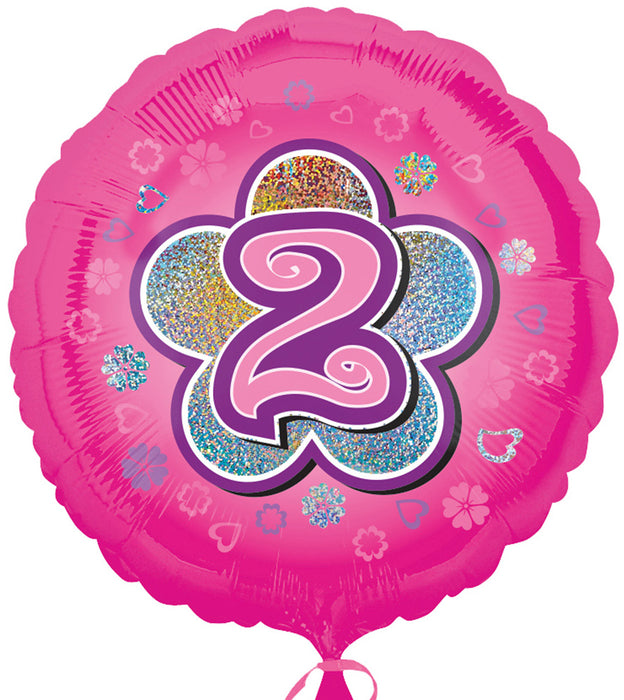 ABC18 Folienballon"2" Blumen | Ø 43 cm Pink