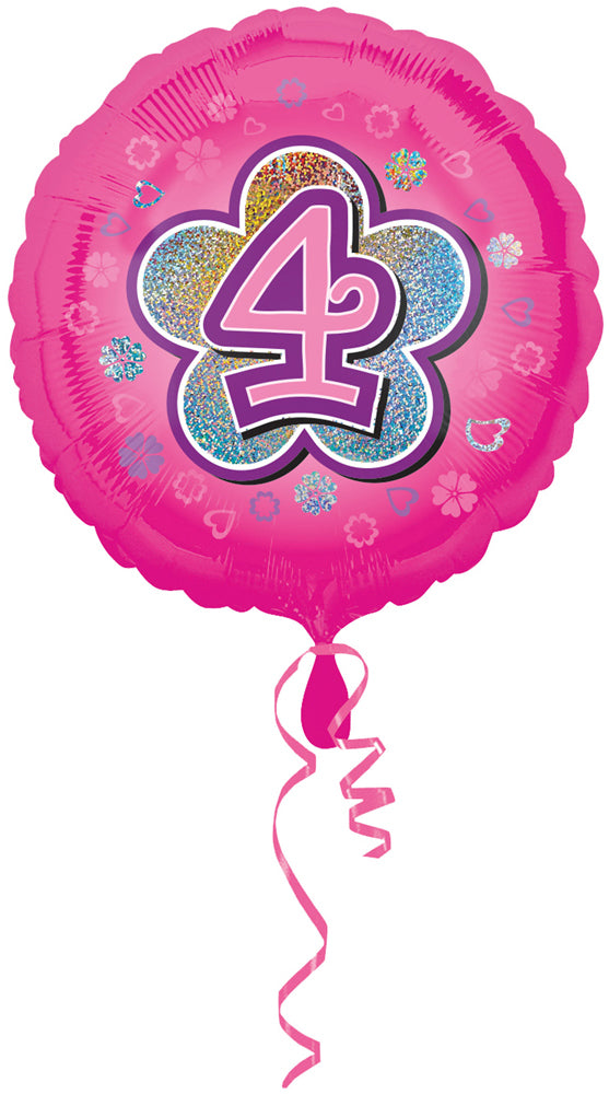 ABC18 Folienballon"4" Blumen | Ø 43 cm Pink