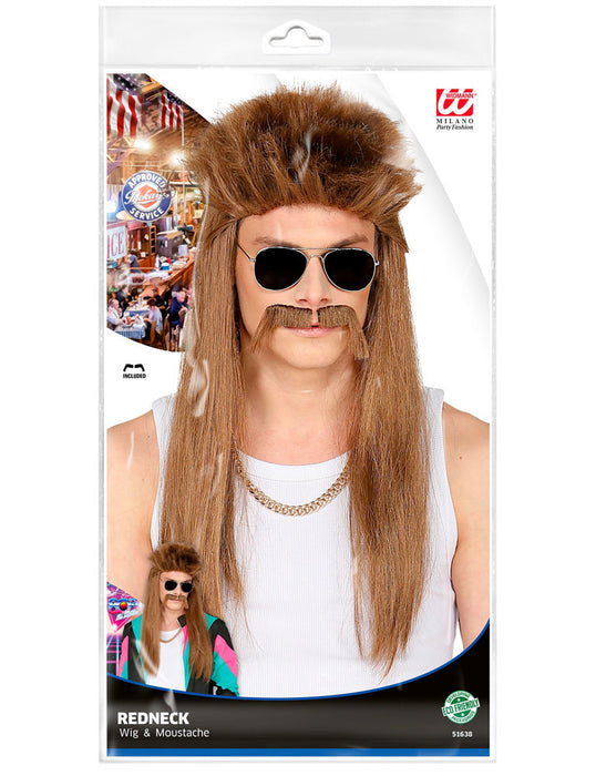 80er Jahre Perücke "Redneck" mit Schnurrbart | Rotbraun