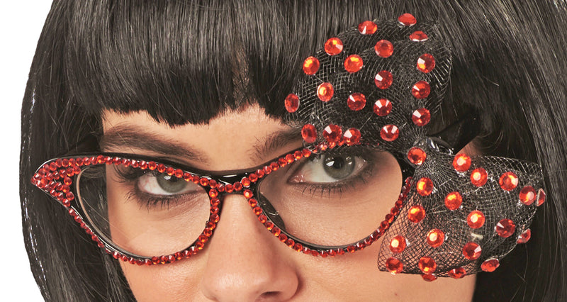 Cat Eye Brille mit Strass und Schleife - Rot