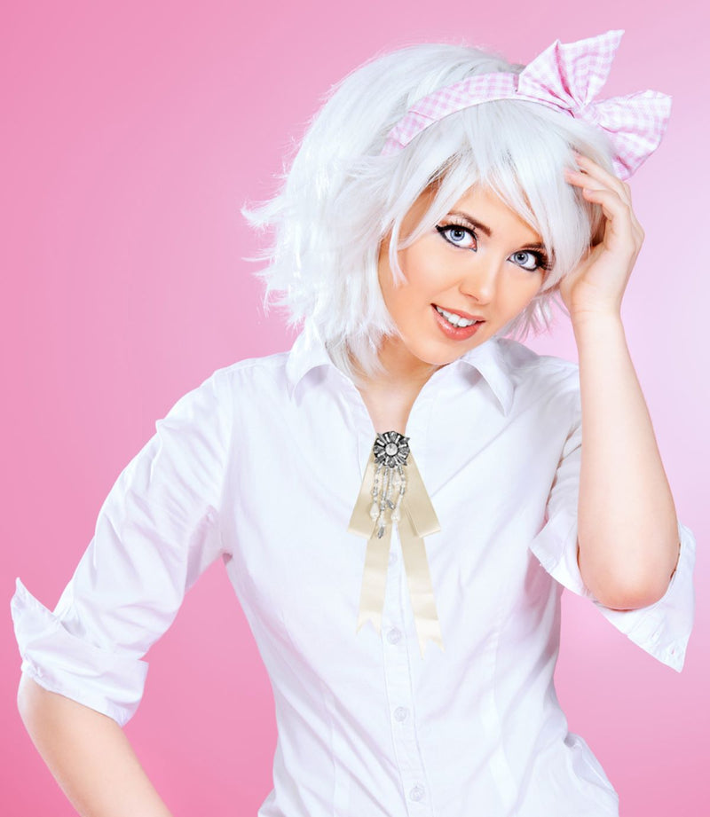 Brosche Barock Schleife mit Schmuckstein und Perlenketten - Natur